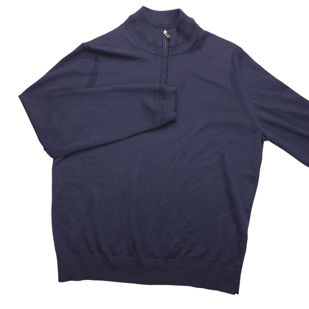 Jos A Bank Sweater Mens 2XL Blue Merino Wool Blend 1/4 Zip Mock Neck Pullover